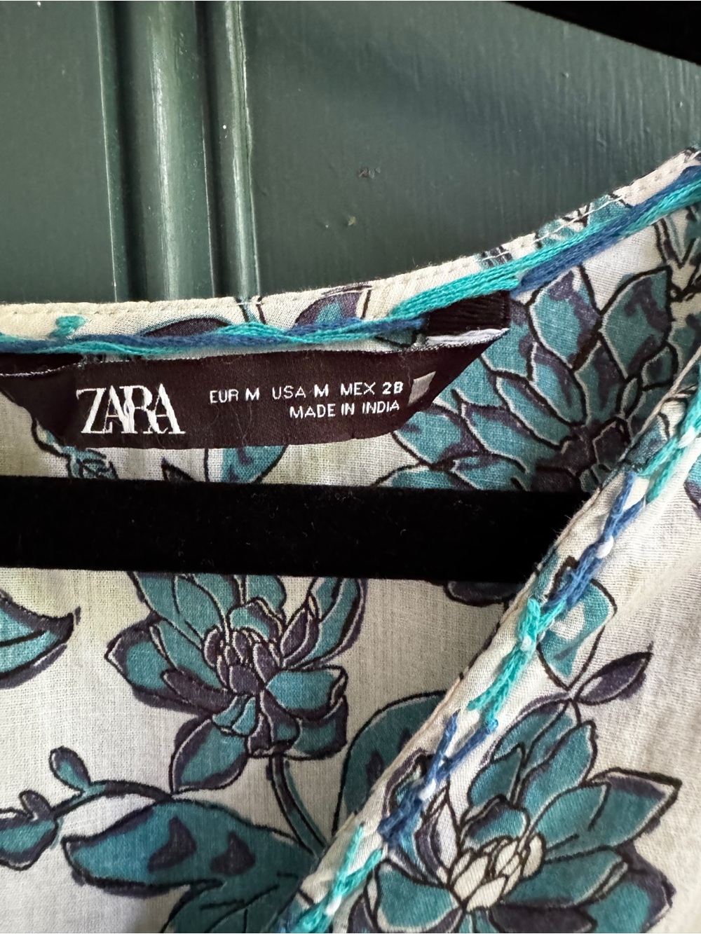 Zara Mixed Print Floral Maxi Dress Long Sleeve V Neck Teal Size M - Picture 2 of 5
